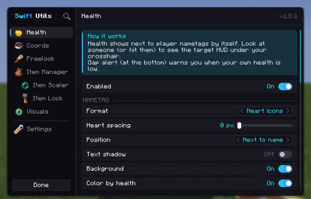 Swift Utils settings menu